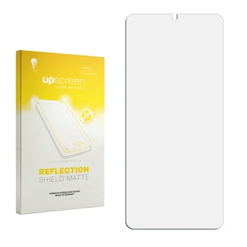 Front side of a product packaging with the brand logo upscreen. Next to it is the corresponding screen protector.
