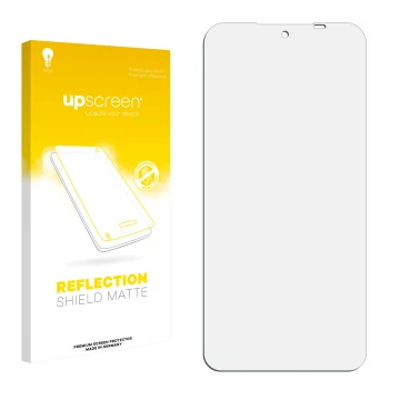 Front side of a product packaging with the brand logo upscreen. Next to it is the corresponding screen protector.