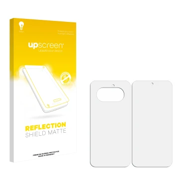 Front side of a product packaging with the brand logo upscreen. Next to it is the corresponding screen protector.