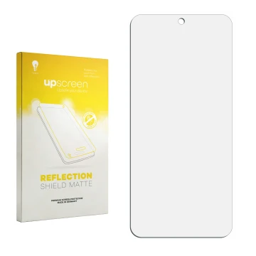 Front side of a product packaging with the brand logo upscreen. Next to it is the corresponding screen protector.