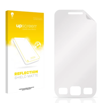 Front side of a product packaging with the brand logo upscreen. Next to it is the corresponding screen protector.