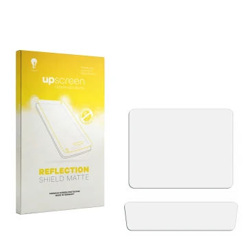 Front side of a product packaging with the brand logo upscreen. Next to it is the corresponding screen protector.