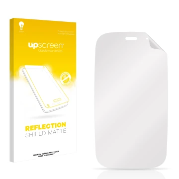 Front side of a product packaging with the brand logo upscreen. Next to it is the corresponding screen protector.