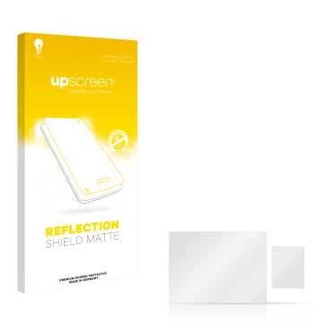 Front side of a product packaging with the brand logo upscreen. Next to it is the corresponding screen protector.