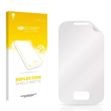 Front side of a product packaging with the brand logo upscreen. Next to it is the corresponding screen protector.