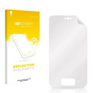 Front side of a product packaging with the brand logo upscreen. Next to it is the corresponding screen protector.