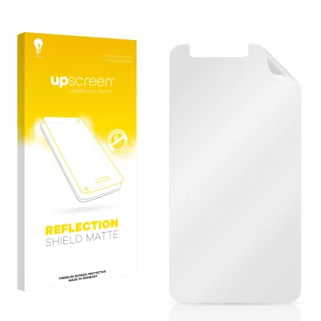 Front side of a product packaging with the brand logo upscreen. Next to it is the corresponding screen protector.