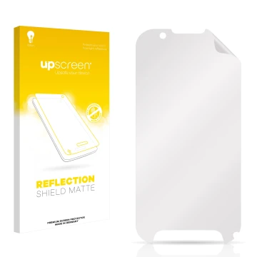 Front side of a product packaging with the brand logo upscreen. Next to it is the corresponding screen protector.