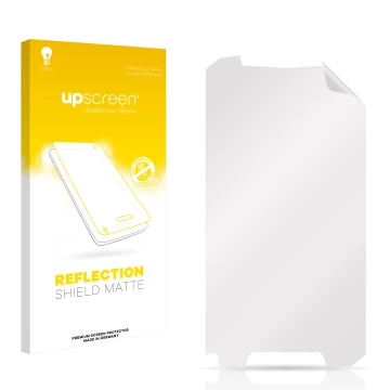 Front side of a product packaging with the brand logo upscreen. Next to it is the corresponding screen protector.