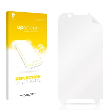 Front side of a product packaging with the brand logo upscreen. Next to it is the corresponding screen protector.