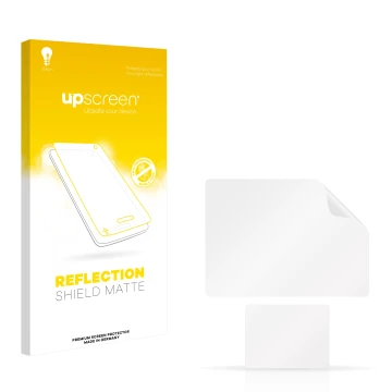 Front side of a product packaging with the brand logo upscreen. Next to it is the corresponding screen protector.