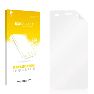 Front side of a product packaging with the brand logo upscreen. Next to it is the corresponding screen protector.