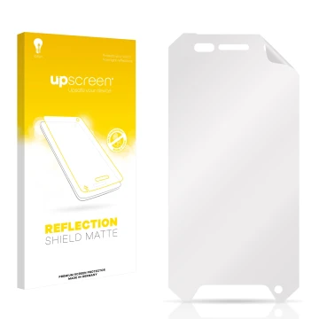 Front side of a product packaging with the brand logo upscreen. Next to it is the corresponding screen protector.