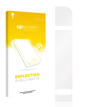 Front side of a product packaging with the brand logo upscreen. Next to it is the corresponding screen protector.