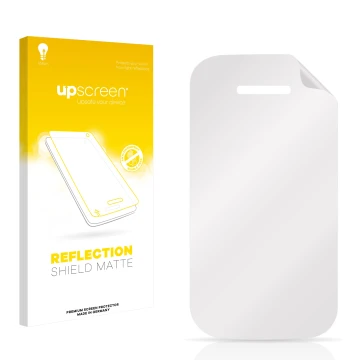 Front side of a product packaging with the brand logo upscreen. Next to it is the corresponding screen protector.
