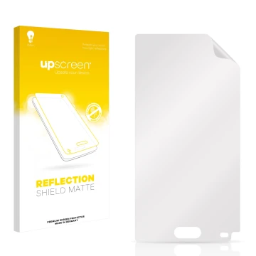 Front side of a product packaging with the brand logo upscreen. Next to it is the corresponding screen protector.