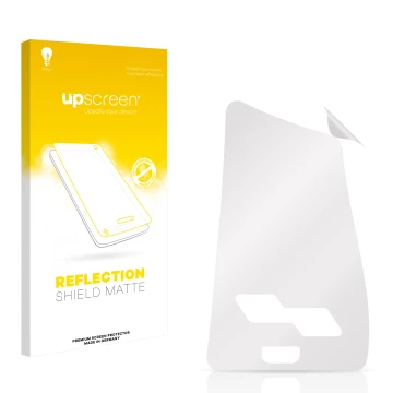 Front side of a product packaging with the brand logo upscreen. Next to it is the corresponding screen protector.
