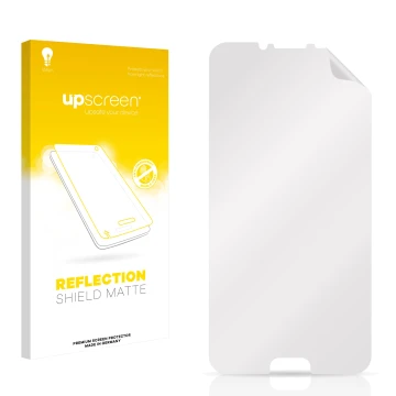 Front side of a product packaging with the brand logo upscreen. Next to it is the corresponding screen protector.