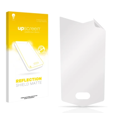 Front side of a product packaging with the brand logo upscreen. Next to it is the corresponding screen protector.