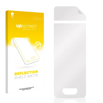 Front side of a product packaging with the brand logo upscreen. Next to it is the corresponding screen protector.