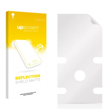 Front side of a product packaging with the brand logo upscreen. Next to it is the corresponding screen protector.