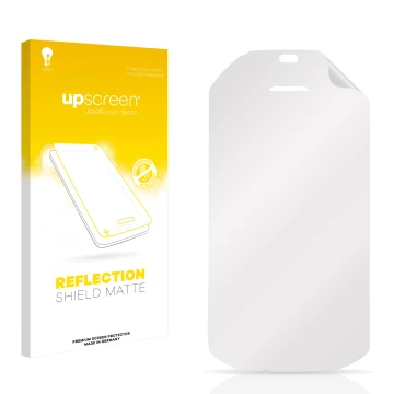 Front side of a product packaging with the brand logo upscreen. Next to it is the corresponding screen protector.