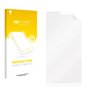 Front side of a product packaging with the brand logo upscreen. Next to it is the corresponding screen protector.