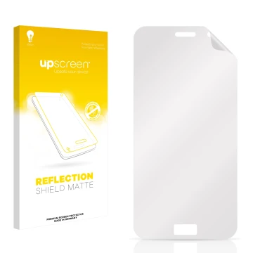 Front side of a product packaging with the brand logo upscreen. Next to it is the corresponding screen protector.