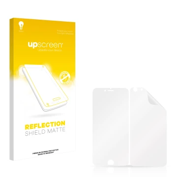 Front side of a product packaging with the brand logo upscreen. Next to it is the corresponding screen protector.
