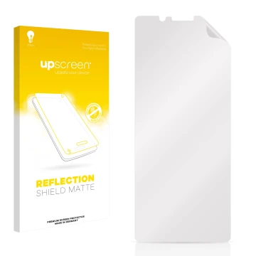 Front side of a product packaging with the brand logo upscreen. Next to it is the corresponding screen protector.
