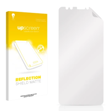 Front side of a product packaging with the brand logo upscreen. Next to it is the corresponding screen protector.