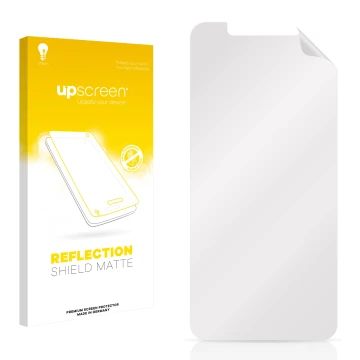 Front side of a product packaging with the brand logo upscreen. Next to it is the corresponding screen protector.