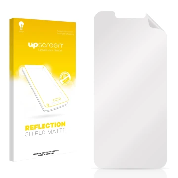 Front side of a product packaging with the brand logo upscreen. Next to it is the corresponding screen protector.