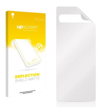 Front side of a product packaging with the brand logo upscreen. Next to it is the corresponding screen protector.