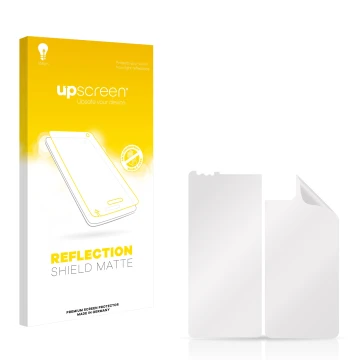 Front side of a product packaging with the brand logo upscreen. Next to it is the corresponding screen protector.