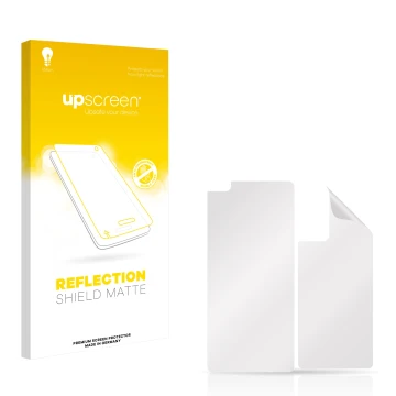 Front side of a product packaging with the brand logo upscreen. Next to it is the corresponding screen protector.