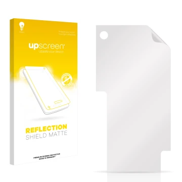 Front side of a product packaging with the brand logo upscreen. Next to it is the corresponding screen protector.