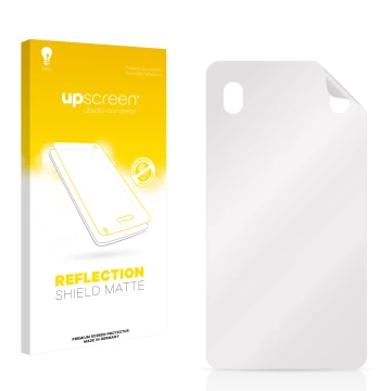 Front side of a product packaging with the brand logo upscreen. Next to it is the corresponding screen protector.