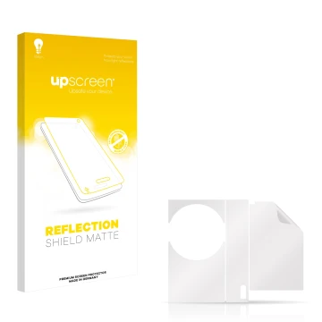 Front side of a product packaging with the brand logo upscreen. Next to it is the corresponding screen protector.