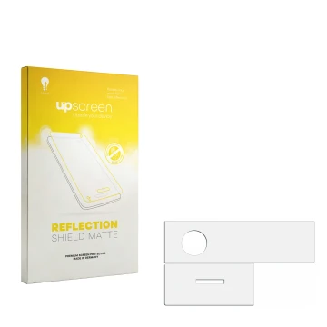 Front side of a product packaging with the brand logo upscreen. Next to it is the corresponding screen protector.