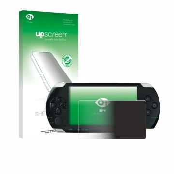 Front side of a product packaging with the brand logo upscreen. Next to it is the device Sony PSP 1000 shown with the correspo