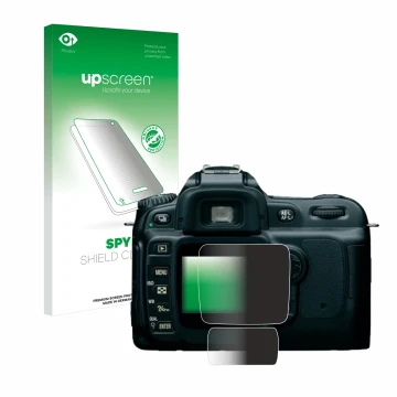 Front side of a product packaging with the brand logo upscreen. Next to it is the device Nikon D50 shown with the correspondin