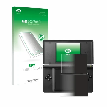 Front side of a product packaging with the brand logo upscreen. Next to it is the device Nintendo DS LITE shown with the corre