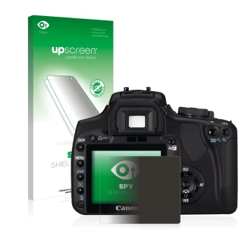 Front side of a product packaging with the brand logo upscreen. Next to it is the device Canon EOS 400D shown with the corresp