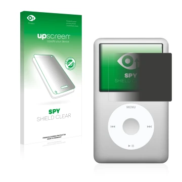 Front side of a product packaging with the brand logo upscreen. Next to it is the device Apple iPod Classic (6th. Gen.) shown 