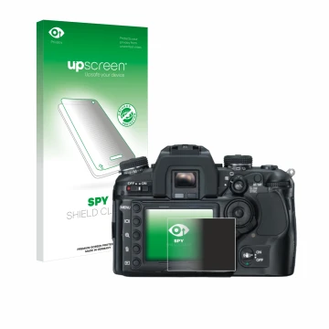 Front side of a product packaging with the brand logo upscreen. Next to it is the device Konica Minolta Dynax 7D shown with th