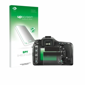 Front side of a product packaging with the brand logo upscreen. Next to it is the device Pentax K20D shown with the correspond
