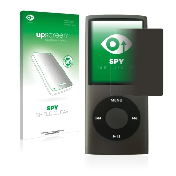 Front side of a product packaging with the brand logo upscreen. Next to it is the device Apple iPod nano (4th Gen.) shown with