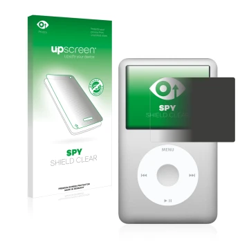 Front side of a product packaging with the brand logo upscreen. Next to it is the device Apple iPod classic 120 GB (7th Gen.) 