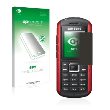 Front side of a product packaging with the brand logo upscreen. Next to it is the device Samsung B2100 shown with the correspo